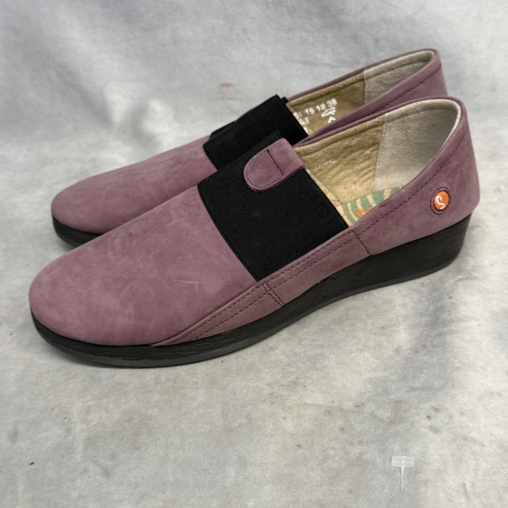 Softinos Shoes Womens Size 7.5 Purple Leather Slip On Comfort‎ Wedge Casual